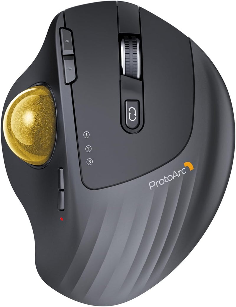 ProtoArc Wireless Trackball Mouse, EM01 NL Ergonomic Bluetooth Rollerball Thumb Rechargeable Computer Laptop Mouse, Adjustable Angle & 3 Device Connection for PC, Mac, Windows-Gold Ball - Image 1